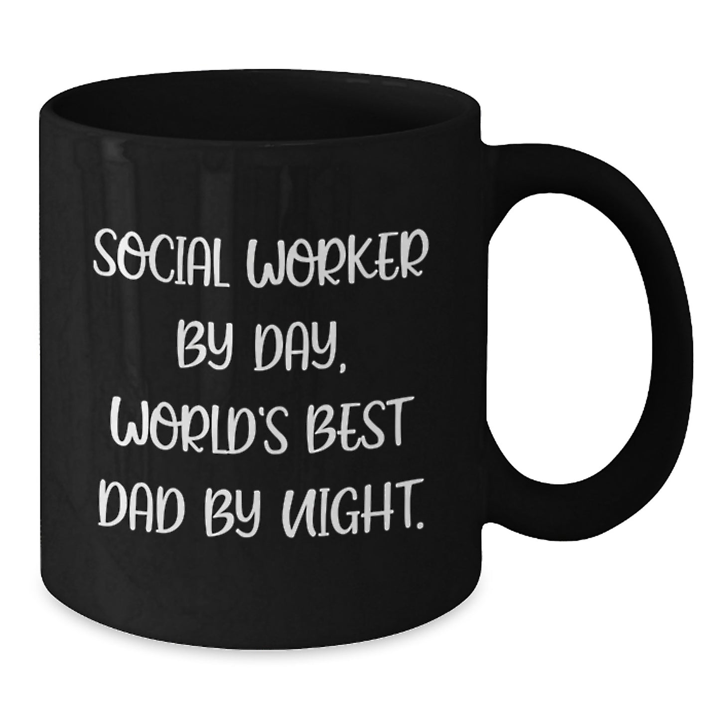 Social Worker Gifts, Funny Quote, Black Coffee Mug for Birthday, Gifts from Men, Social Worker by Day, World's Best Dad by Night. - Additional