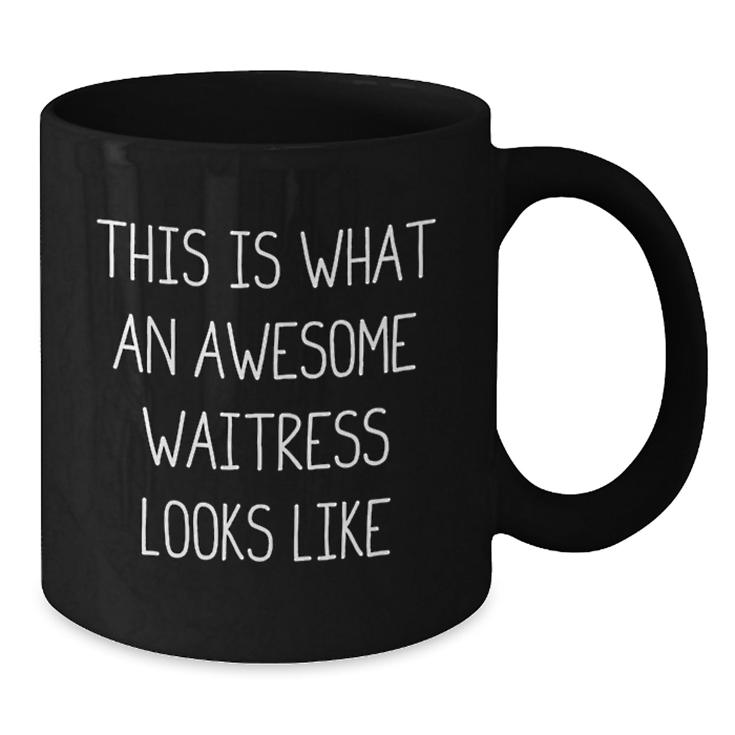 Funny Waitress Gifts for Her, Black Coffee Mug with Quote 'This Is What An Awesome Waitress Looks Like' from Friends, Gifts from Women to Waitress on Birthday - Additional