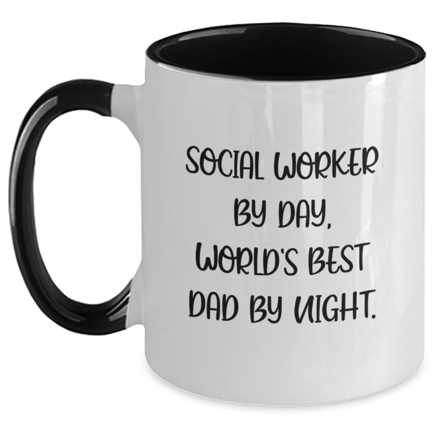 Funny Social Worker Gifts from Dad, Two Tone Coffee Mug for Birthday - 'Social Worker By Day, World's Best Dad By Night.' - Main