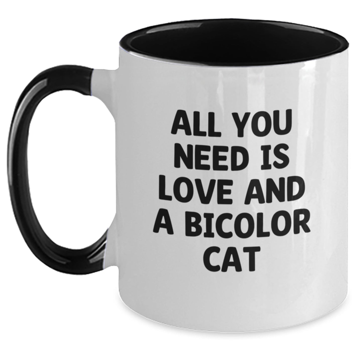 Funny Bicolor Cat Gifts for Men from Friends on Graduation Unique Gifts from Home, 'All You Need Is Love And A Bicolor Cat' Two Tone Coffee Mug - Main