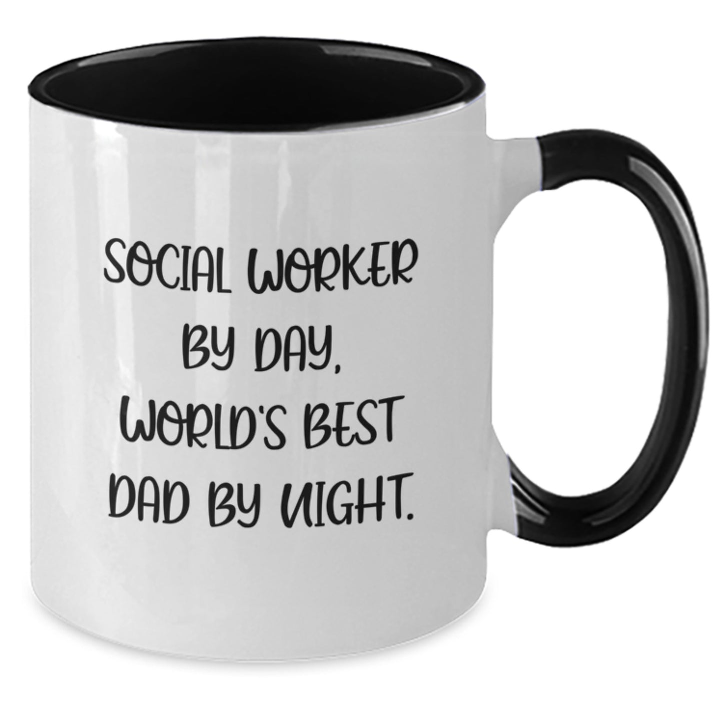 Funny Social Worker Gifts from Dad, Two Tone Coffee Mug for Birthday - 'Social Worker By Day, World's Best Dad By Night.' - Additional