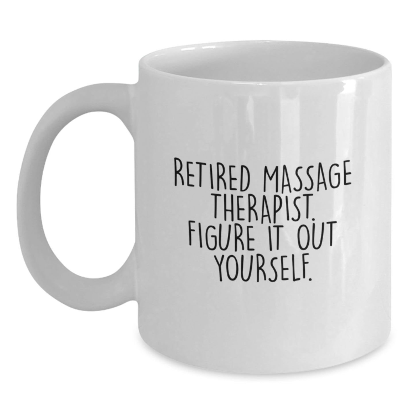 Massage Therapist Funny White Coffee Mug, Gifts from Friends to Massage Therapist, Graduation Unique Gifts for Massage Therapist, 'Retired Massage Therapist. Figure It Out Yourself.' - Main