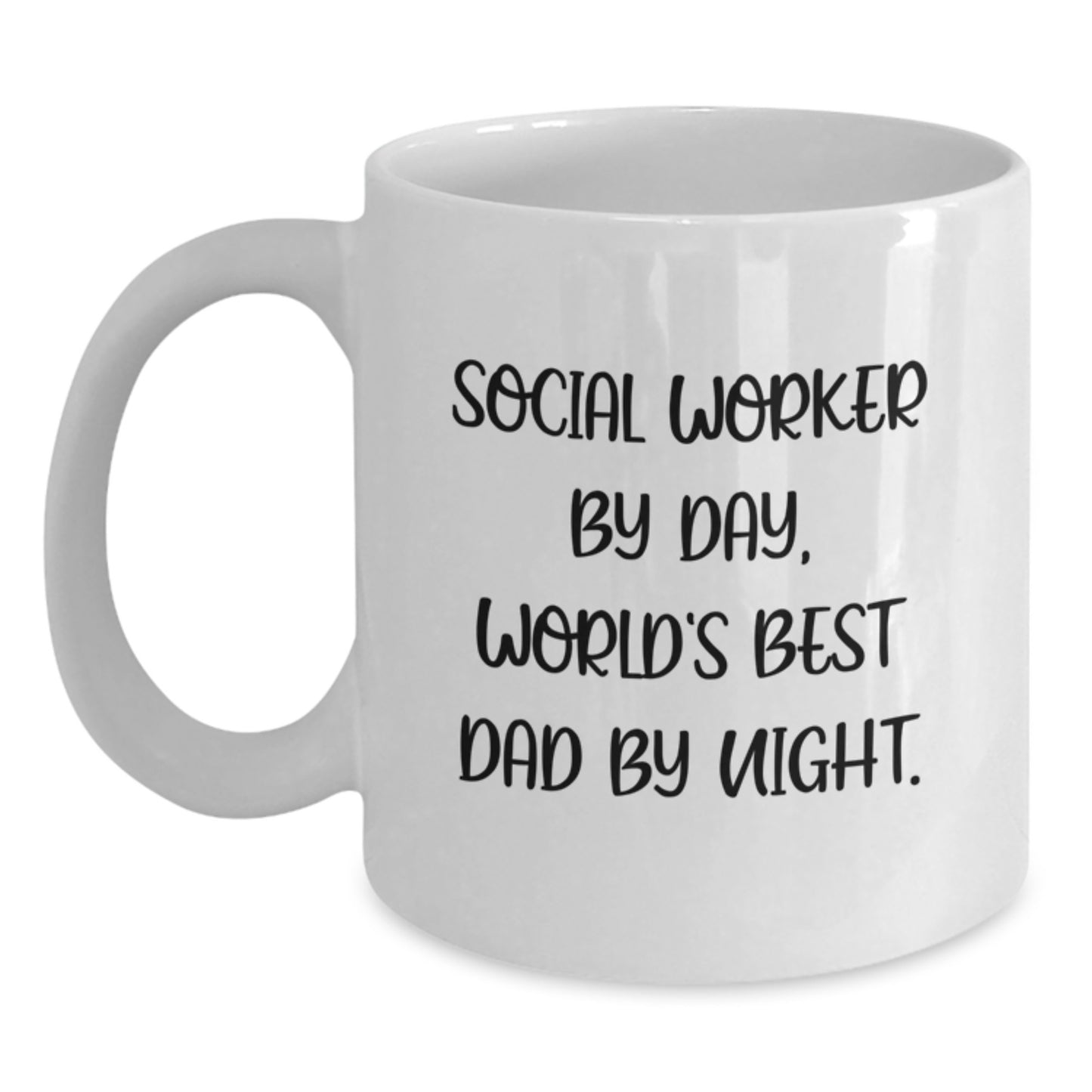 Social Worker Gifts, Funny Mugs for Birthday, White Coffee Mug, 'Social Worker By Day, World's Best Dad By Night.' - Main