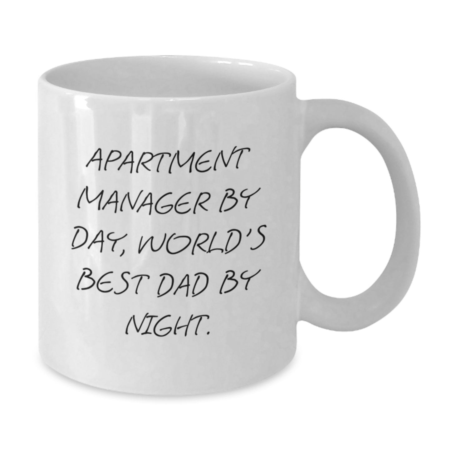 Funny Apartment Manager Gifts by Day White Coffee Mug for Birthday, 'Apartment Manager By Day, World's Best Dad By Night.' - Gifts from Friends, Family, Coworkers for Apartment Managers, Men, Women - Additional