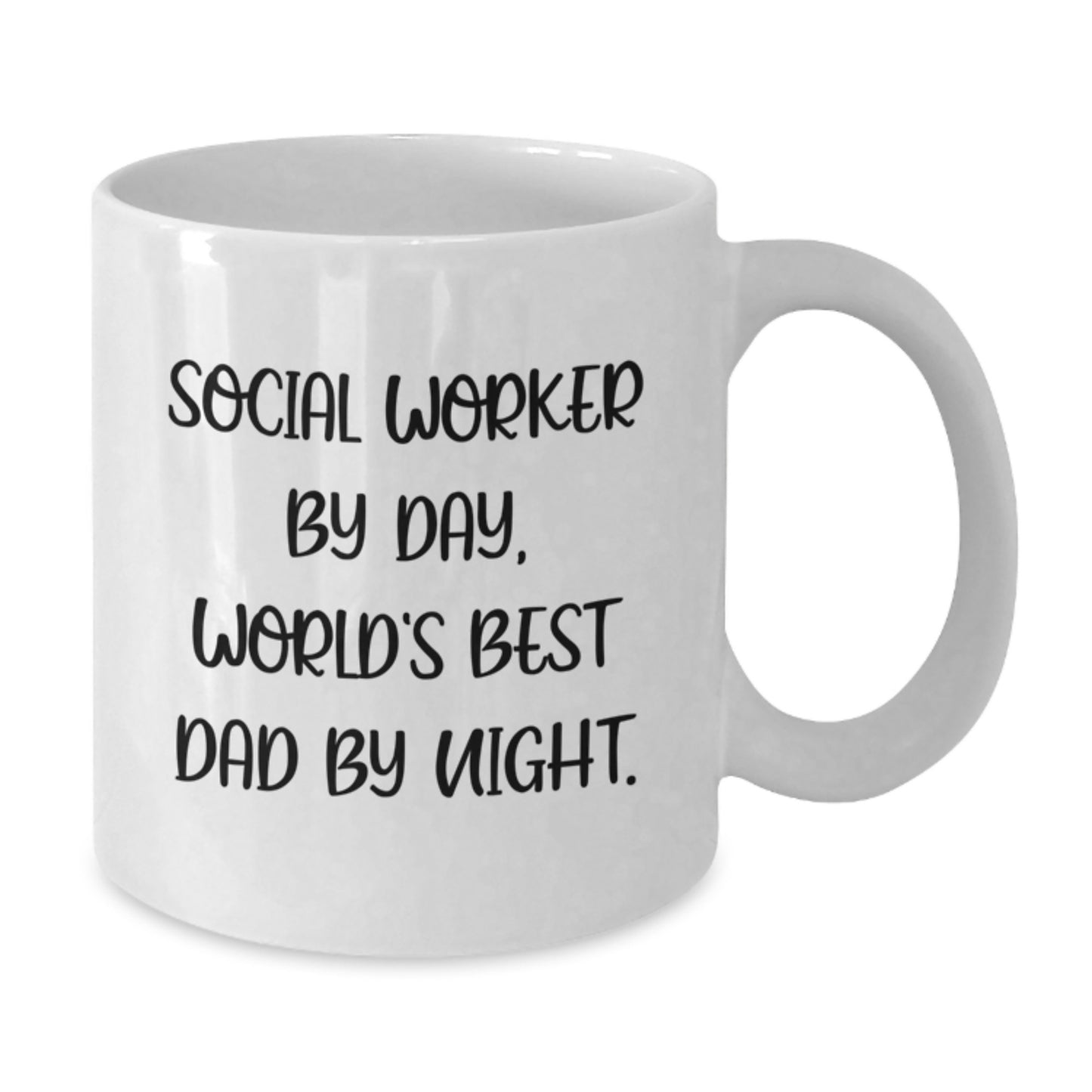 Social Worker Gifts, Funny Mugs for Birthday, White Coffee Mug, 'Social Worker By Day, World's Best Dad By Night.' - Additional