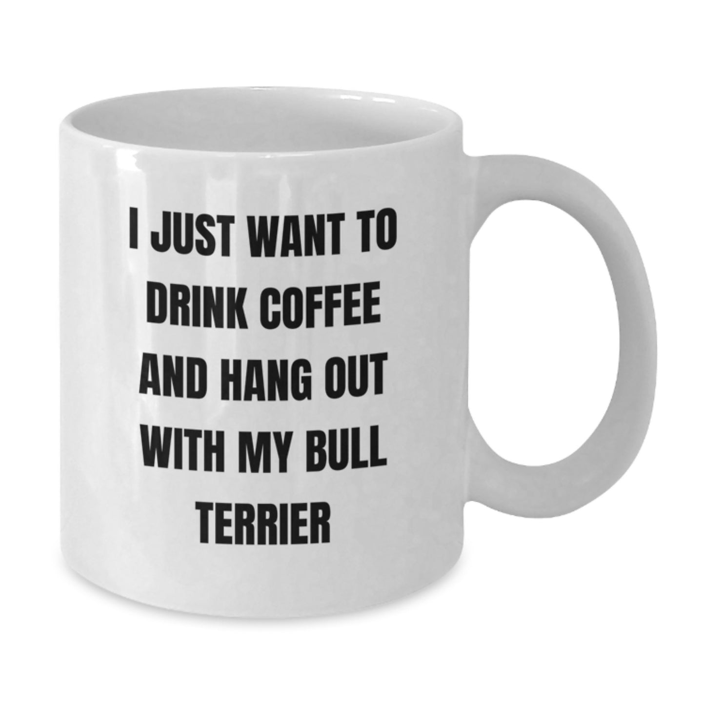 Bull Terrier Dog Lovers Funny Gift White Coffee Mug, Gifts from Friends and Family, 'I Just Want To Drink Coffee And Hang Out With My Bull Terrier', Birthday Unique Presents for Women and Men - Additional