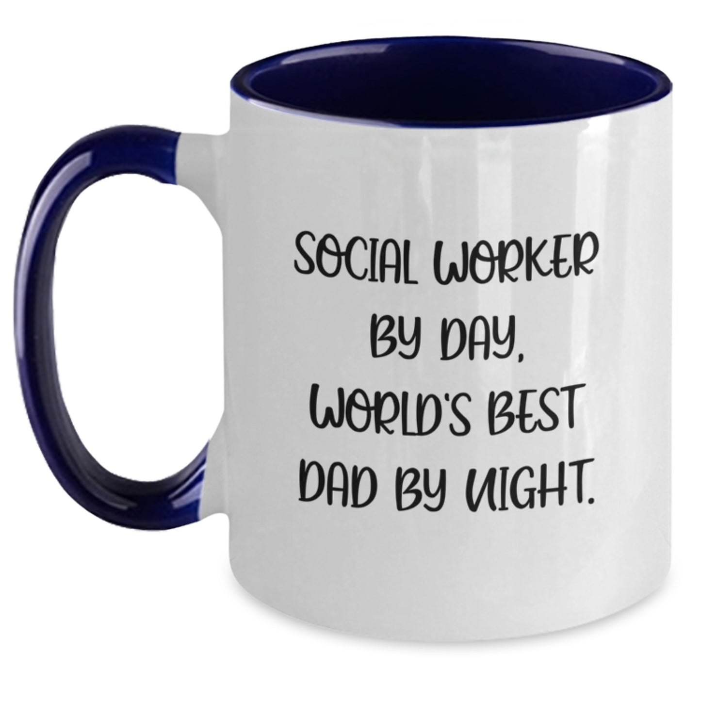 Funny Social Worker Gifts from Dad, Two Tone Coffee Mug for Birthday - 'Social Worker By Day, World's Best Dad By Night.' - Main