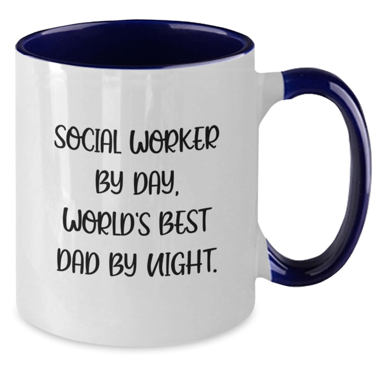Funny Social Worker Gifts from Dad, Two Tone Coffee Mug for Birthday - 'Social Worker By Day, World's Best Dad By Night.' - Additional