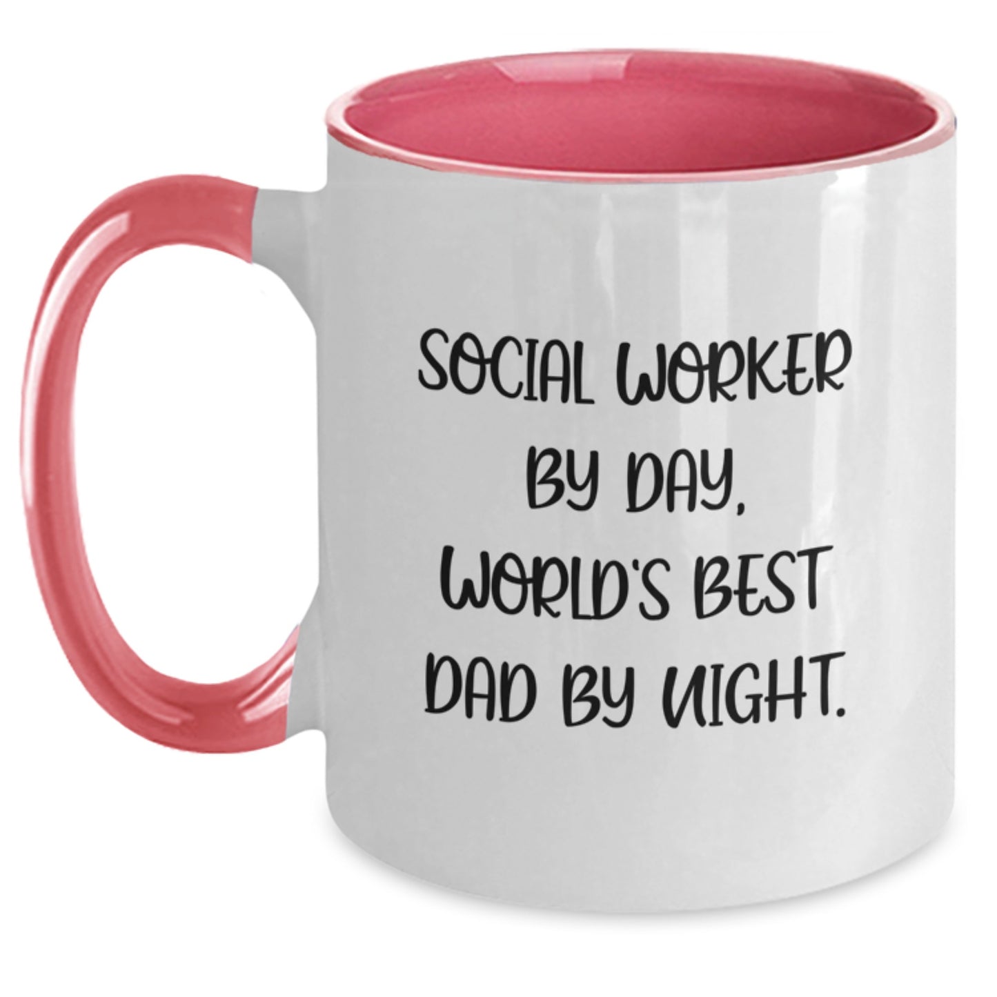 Funny Social Worker Gifts from Dad, Two Tone Coffee Mug for Birthday - 'Social Worker By Day, World's Best Dad By Night.' - Main