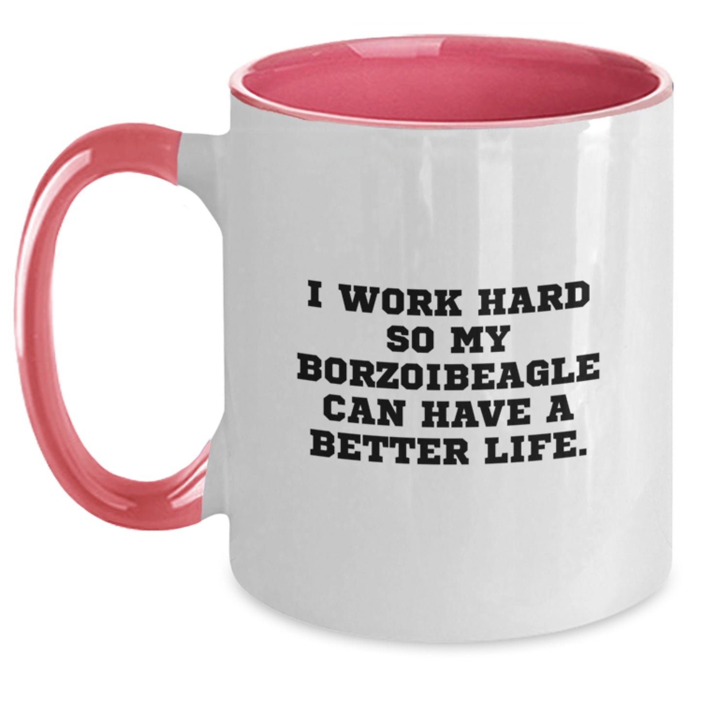 Funny Borzoi Dog Lover Gifts from Men to Friends - I Work Hard Two Tone Coffee Mug for Birthday - Main