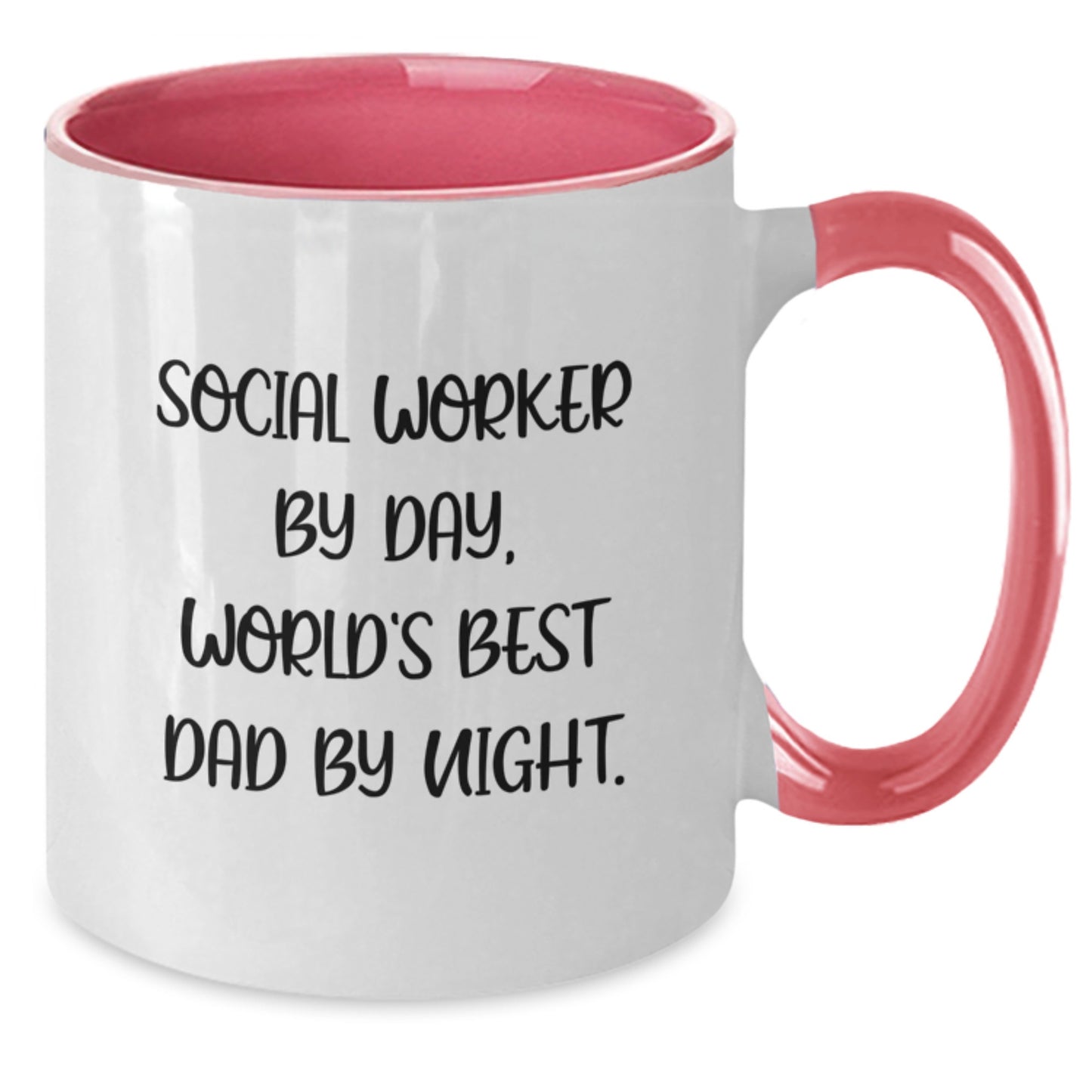 Funny Social Worker Gifts from Dad, Two Tone Coffee Mug for Birthday - 'Social Worker By Day, World's Best Dad By Night.' - Additional
