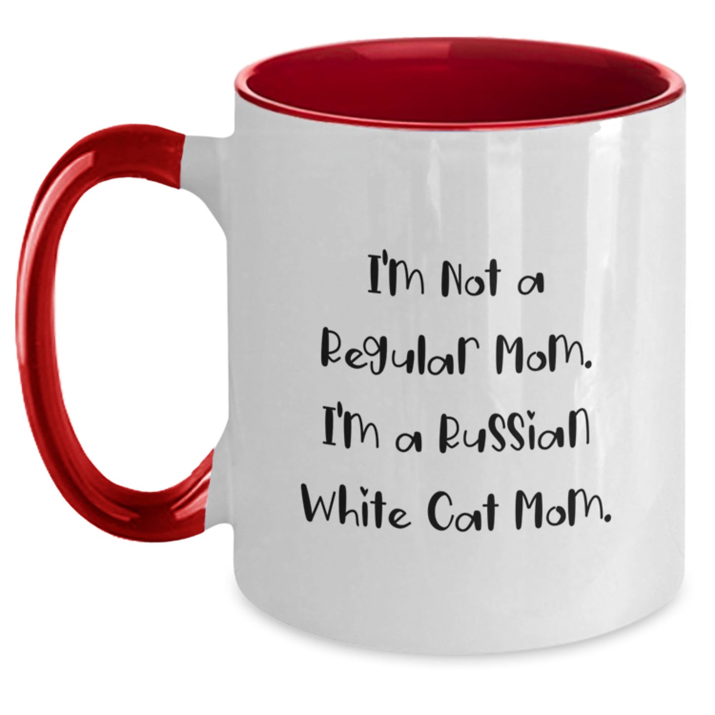 Funny Russian White Cat Lover Gifts from Mom to Daughter or Son for Graduation - 'I'm Not A Regular Mom. I'm A Russian White Cat Mom.' Two Tone Coffee Mug - Main