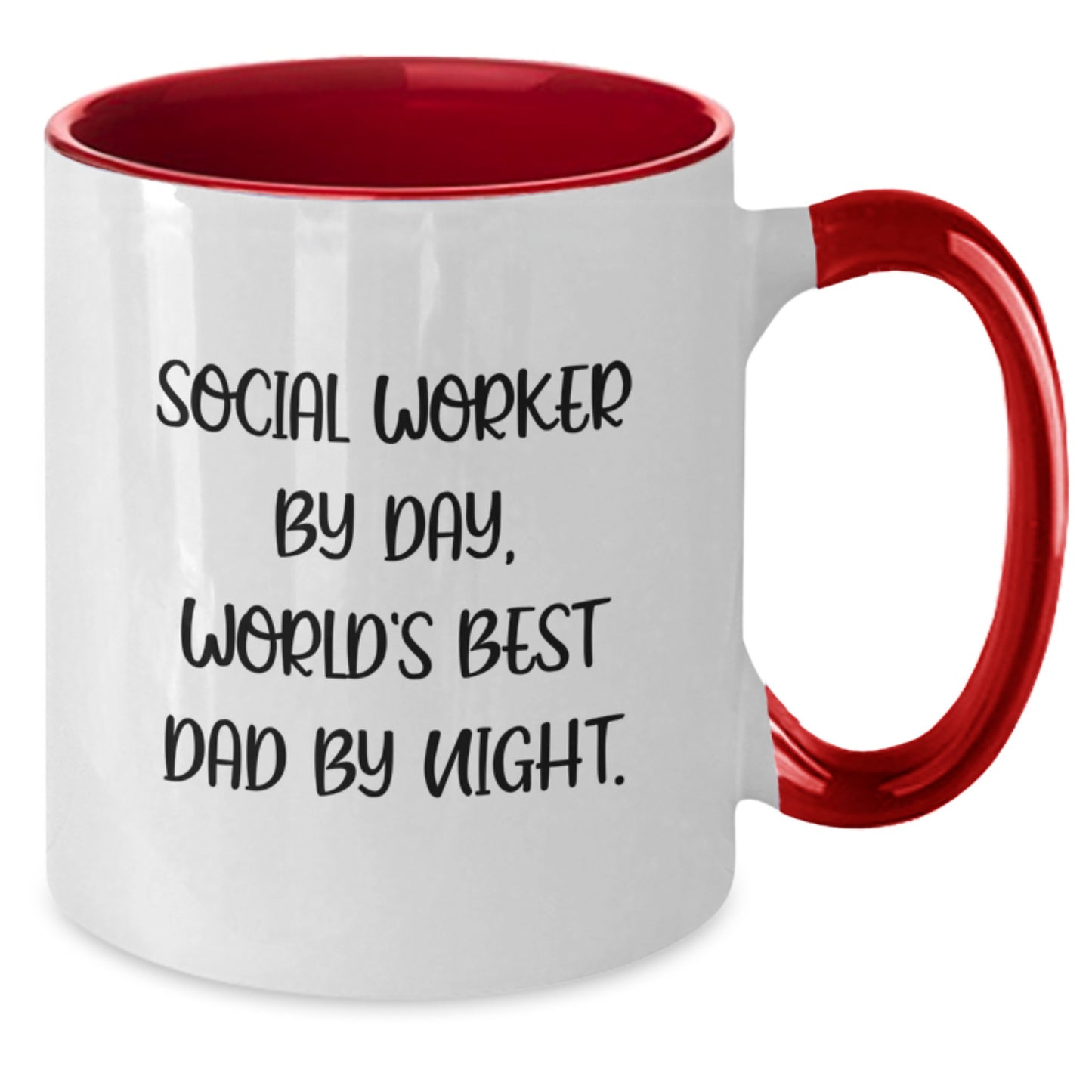 Funny Social Worker Gifts from Dad, Two Tone Coffee Mug for Birthday - 'Social Worker By Day, World's Best Dad By Night.' - Additional