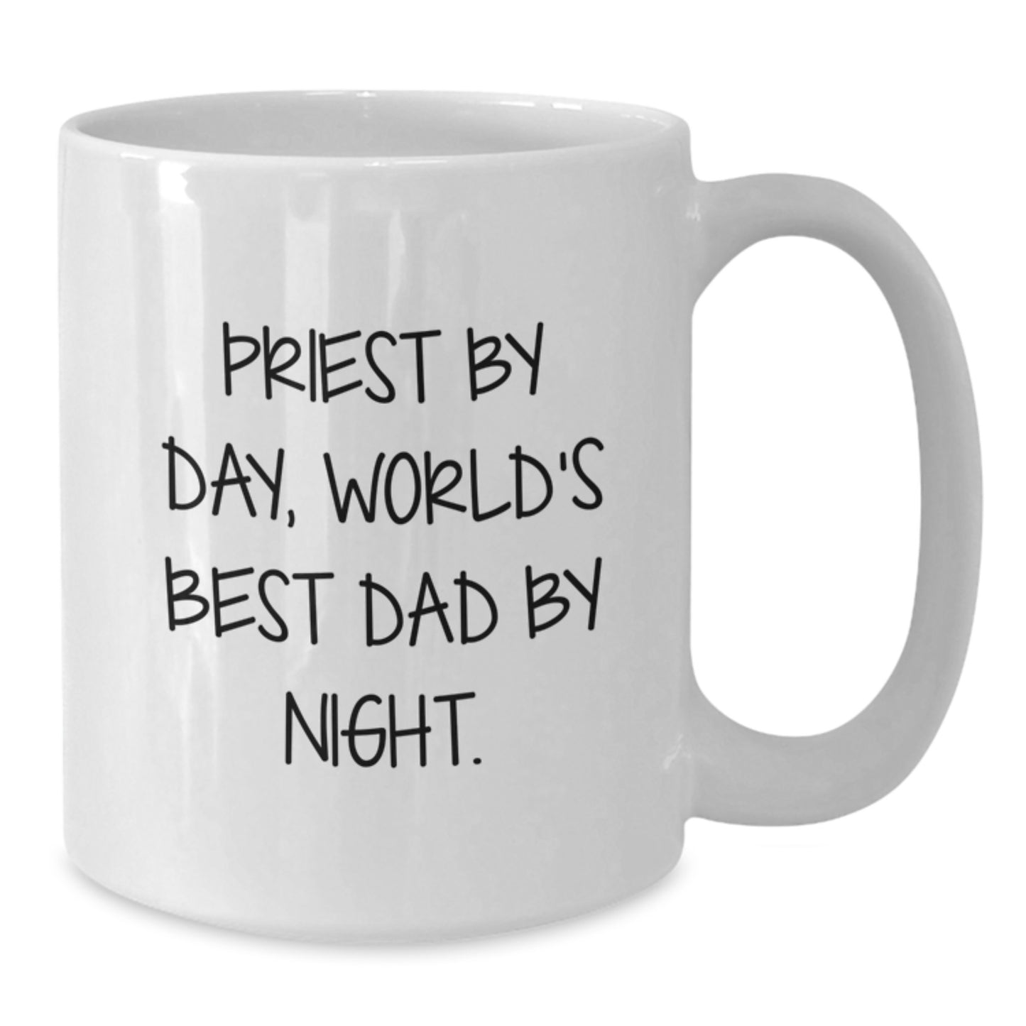 Funny Priest Gifts for Graduation - 'Priest By Day, World's Best Dad By Night' White Coffee Mug, Gifts from Friends and Family - Additional
