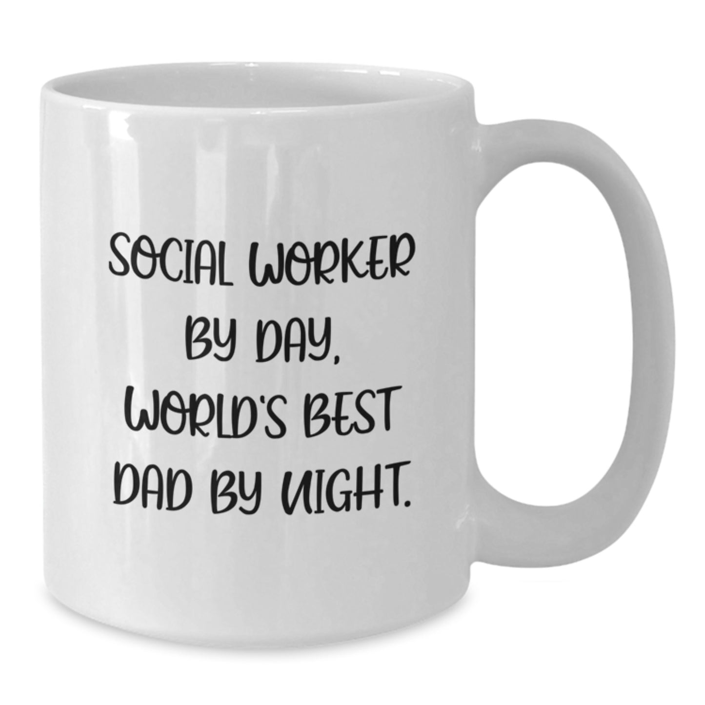 Social Worker Gifts, Funny Mugs for Birthday, White Coffee Mug, 'Social Worker By Day, World's Best Dad By Night.' - Additional