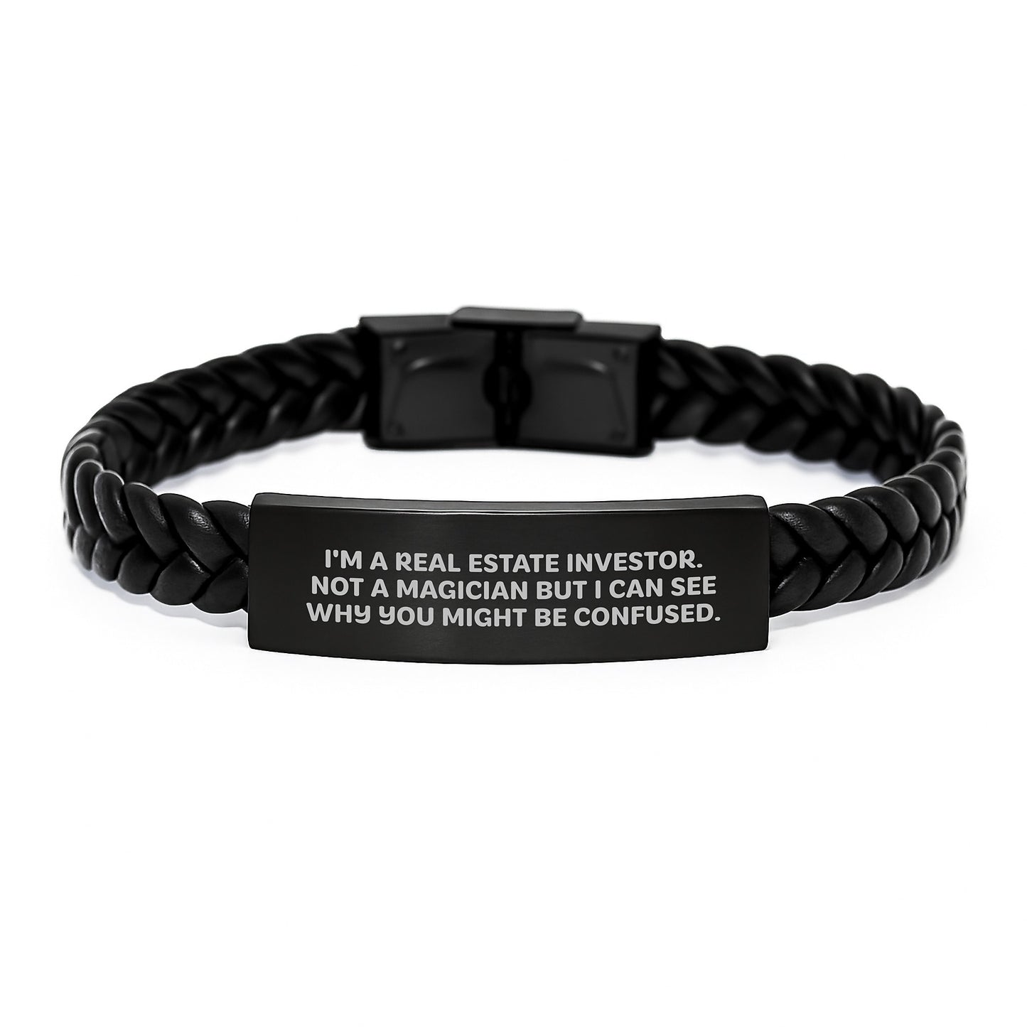 Funny Real Estate Investor Gifts, Interlaced Leather Braceltes for Men and Women, Graduation Unique Gifts from Friends, Coworkers and Family - 'I'm A Real Estate Investor. Not A Magician...' - Image 1