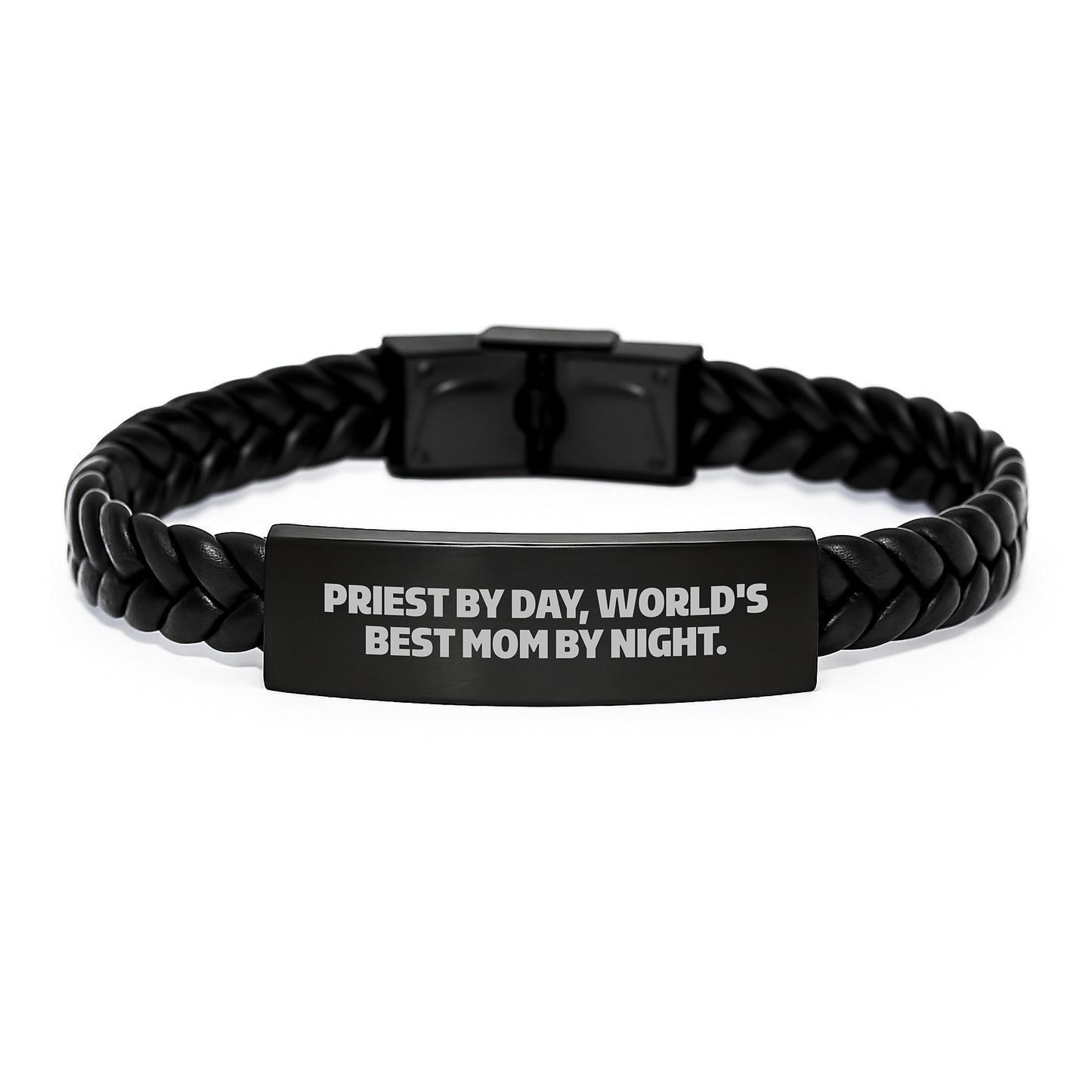 Priest Gifts from Family, Unique Interlaced Leather Bracelets for Priest By Day, World's Best Mom By Night. Birthday Unique Gifts - Image 1
