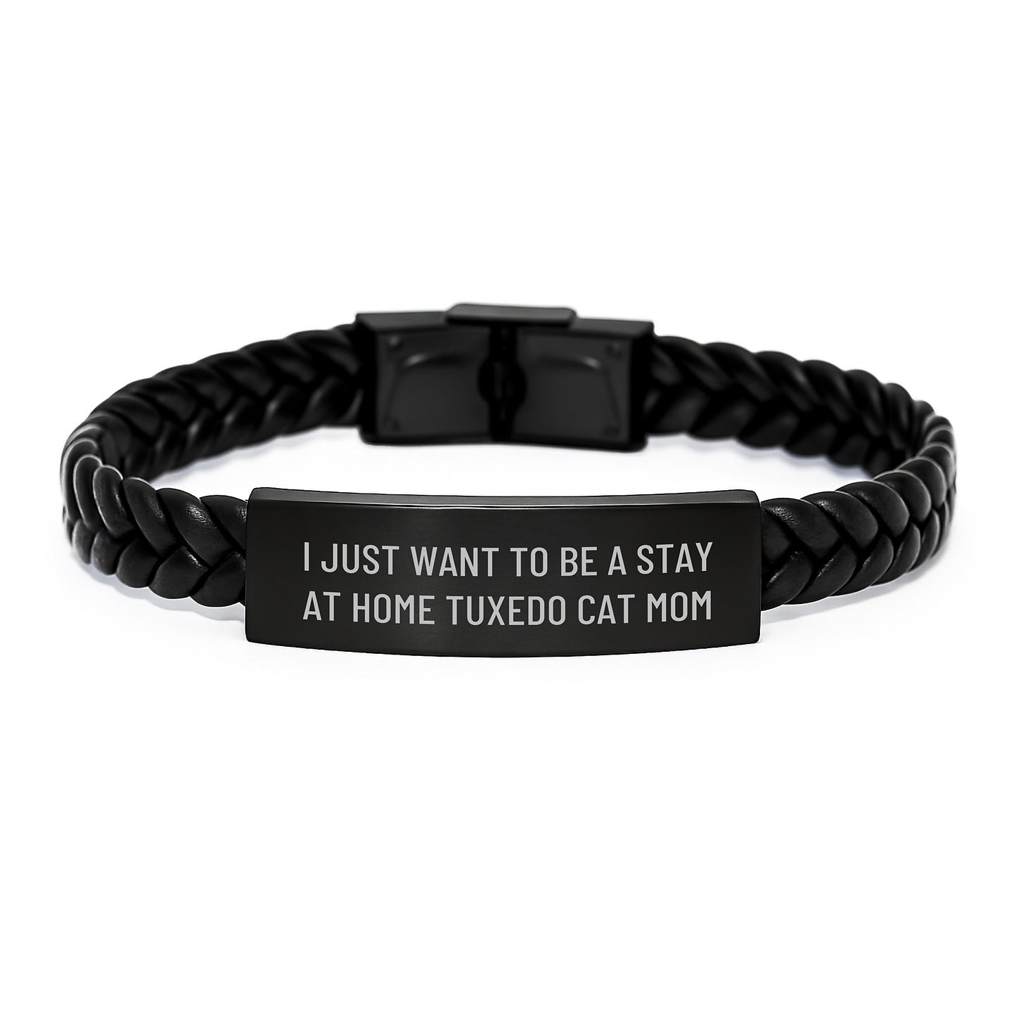 Funny Tuxedo Cat Mom Gifts for Her Graduation, Interlaced Leather Bracelet with Engraved Stainless Steel - Gifts from Family to Women Friends - Image 1