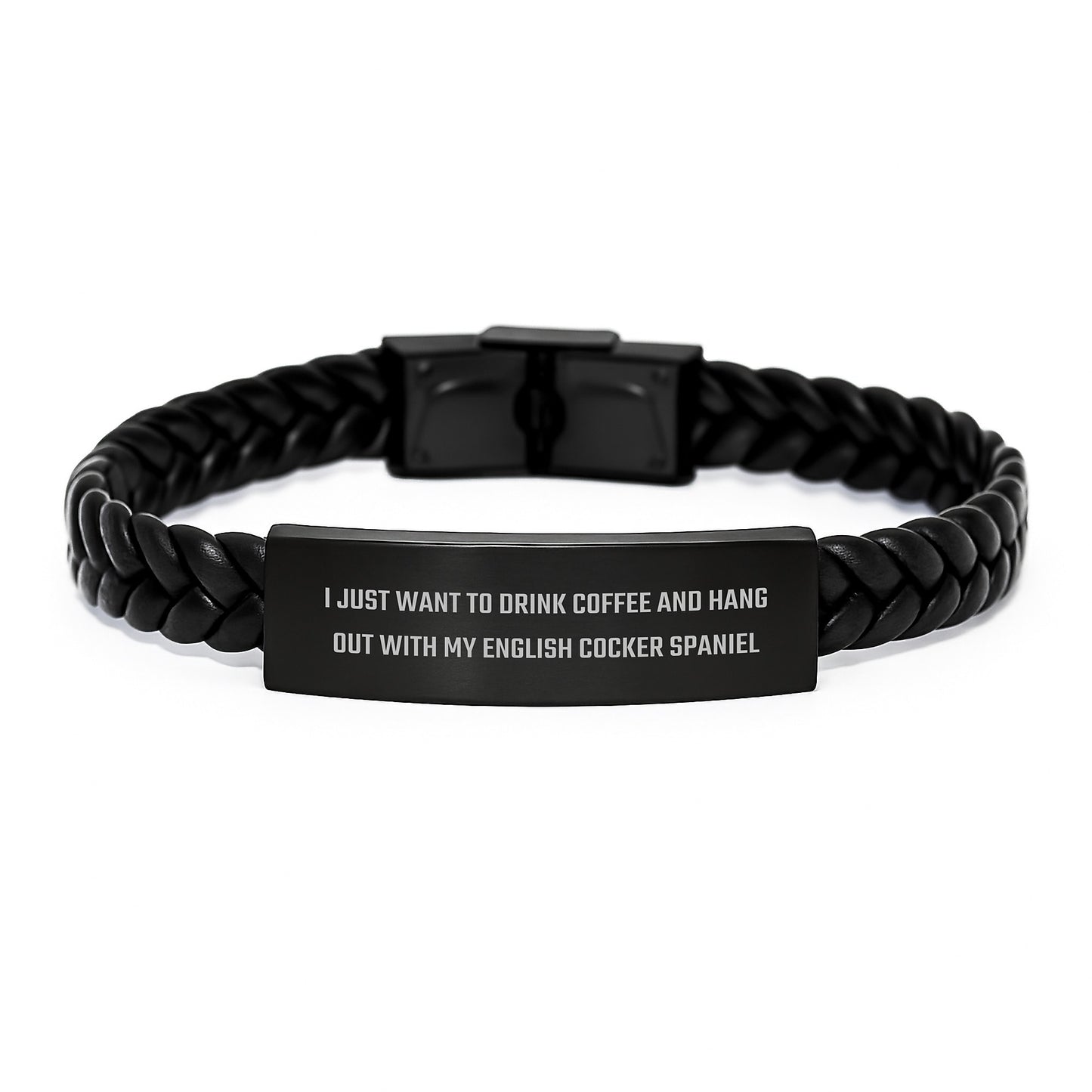 English Cocker Spaniel Dog Enthusiast Gift Ideas, Interlaced Leather Bracelet, Funny Quote, Birthday Unique Gifts from Friends to Family - Image 1
