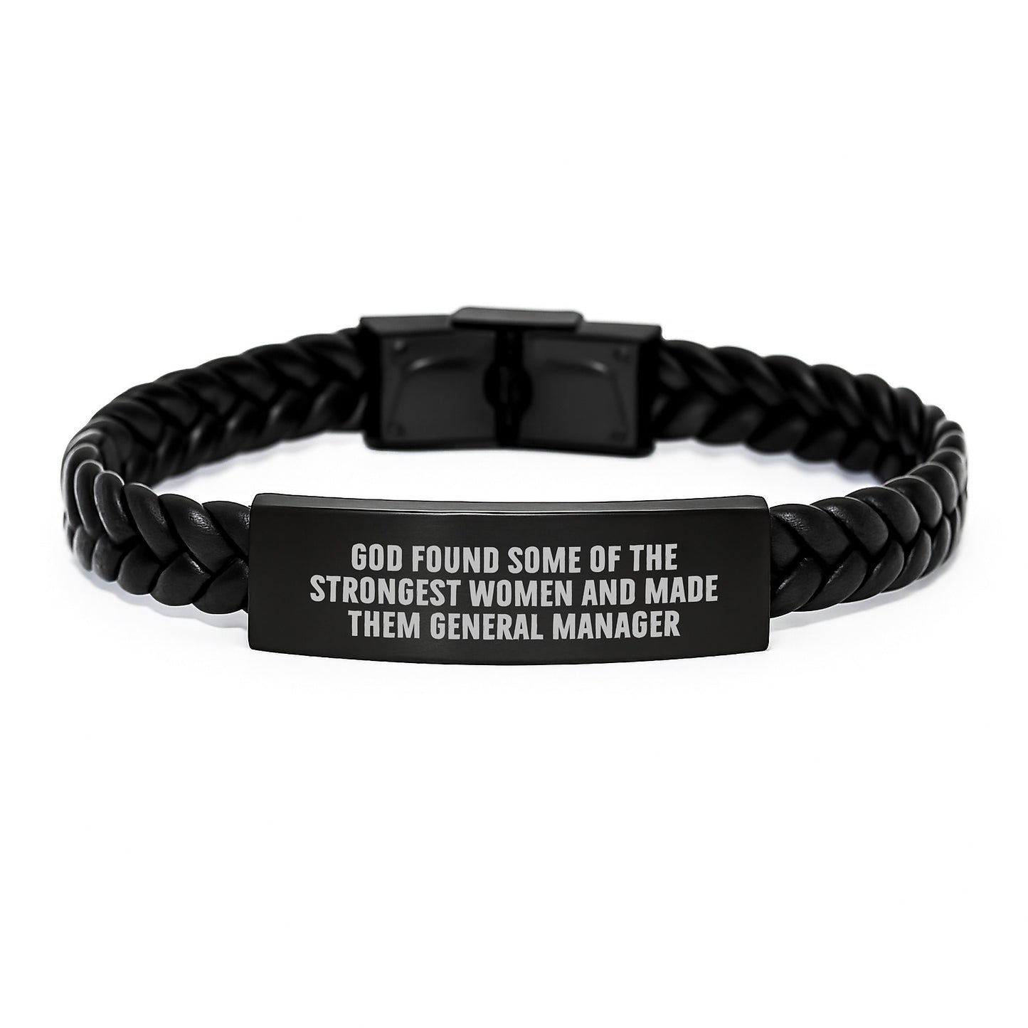 Funny Inspirational Gifts from Coworkers to General Manager 'God Found Some Of The Strongest Women And Made Them General Manager' Interlaced Leather Bracelet for Graduation Unique Gifts - Image 1