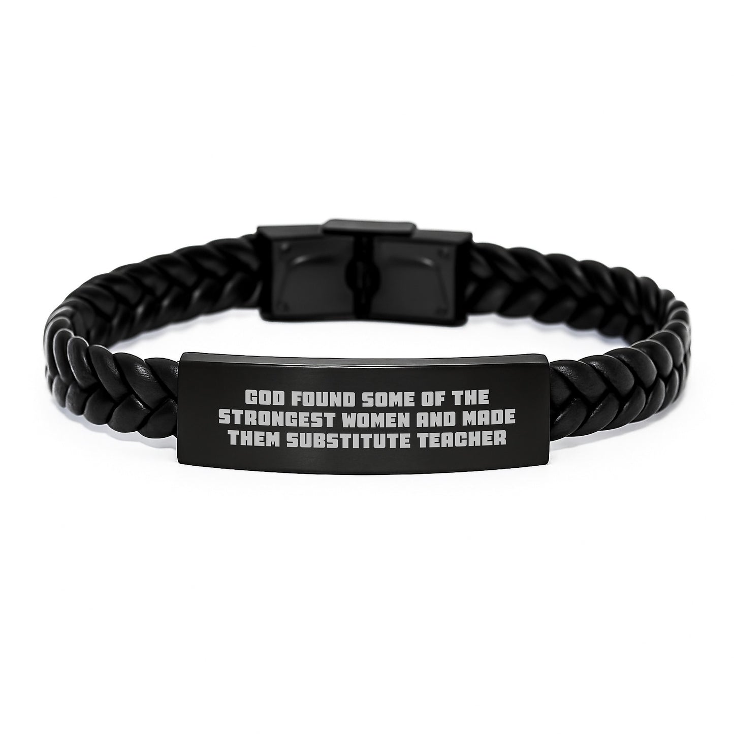 Funny Substitute Teacher Gifts for Women - Interlaced Leather Bracelet with Engraved Stainless Steel, 7.87 inches - Gifts from Friends for Graduation - Image 1