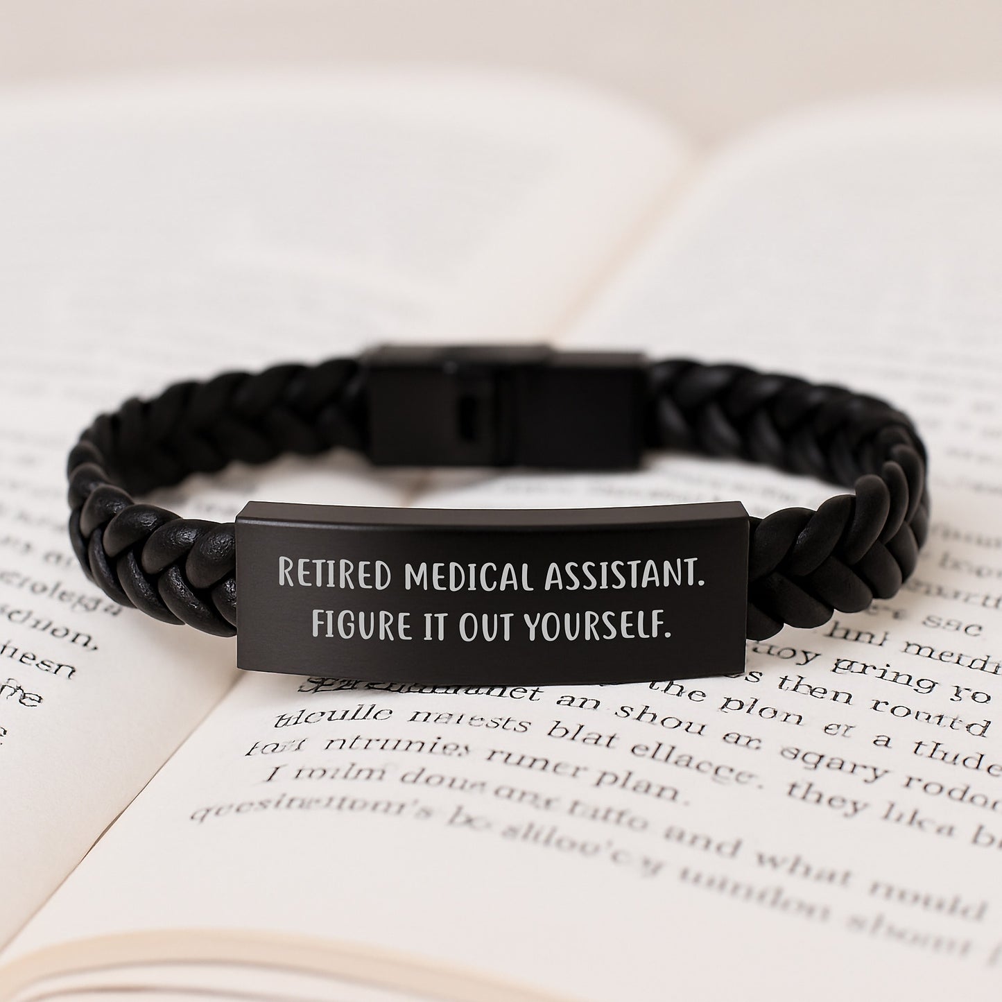 Medical Assistant Gifts from Friends, Interlaced Leather Bracelet with Quote 'Retired Medical Assistant. Figure It Out Yourself.', Graduation Unique Gifts for Medical Assistant Women - Image 3