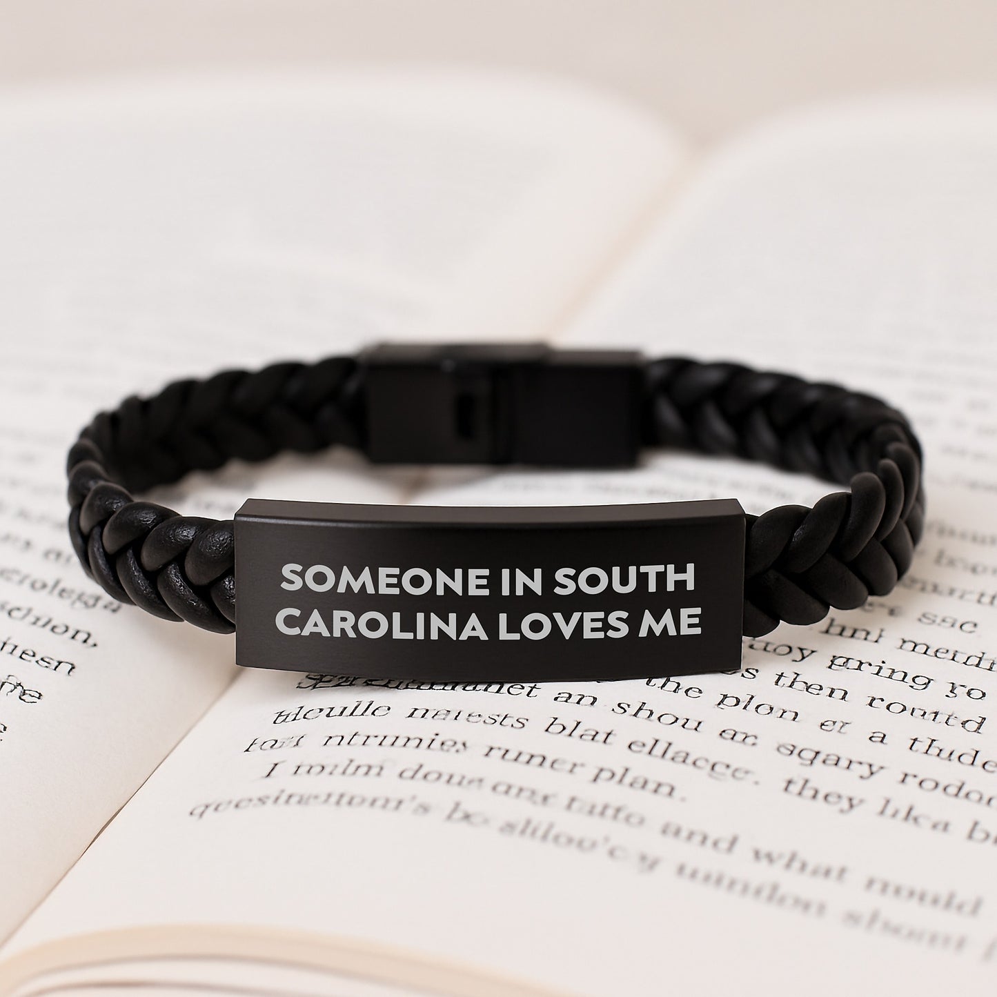 Someone In South Carolina Loves Me Interlaced Leather Birthday Unique Gift for Friends and Family from South Carolina, Funny Quote, Stainless Steel and PU Leather Combination - Image 3