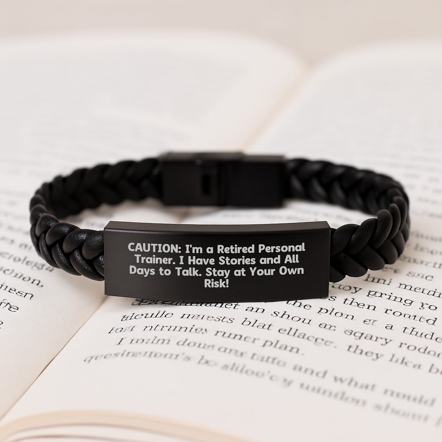 Funny Personal Trainer Gifts from Men to Graduation Recipients with Interlaced Leather Braces, 'Caution: I'm A Retired Personal Trainer...'-Stylish and Durable - Image 3