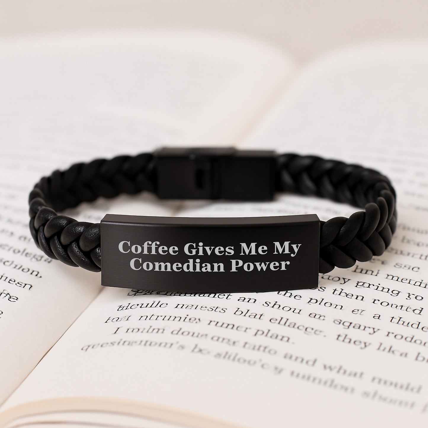 Comedian Power Gifts from Men to Friends - 'Coffee Gives Me My Comedian Power' Interlaced Leather Bracelet, Birthday Unique Gifts for Comedian - Image 3