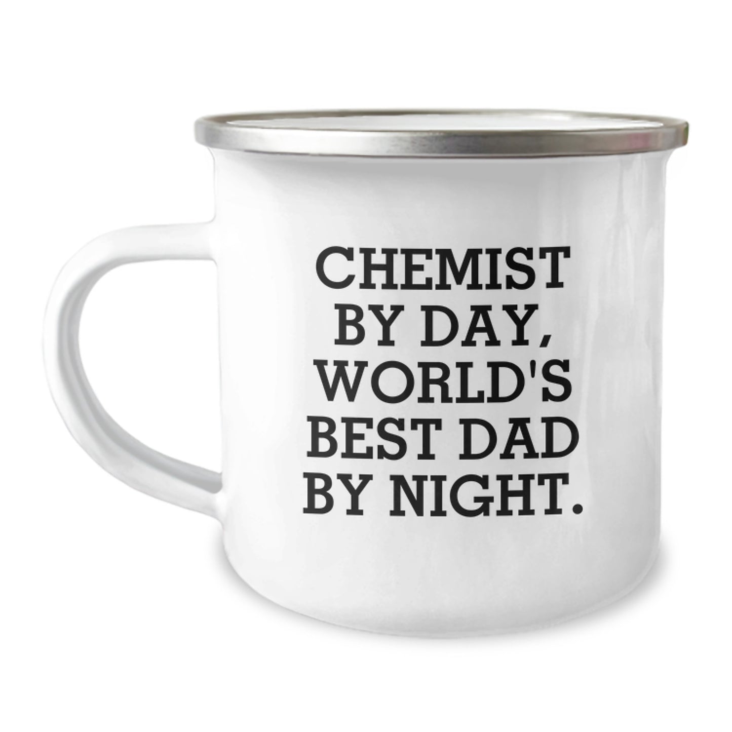 Chemist By Day, World's Best Dad By Night. Funny Camping Mug Gifts for Chemist Birthday - Image 1