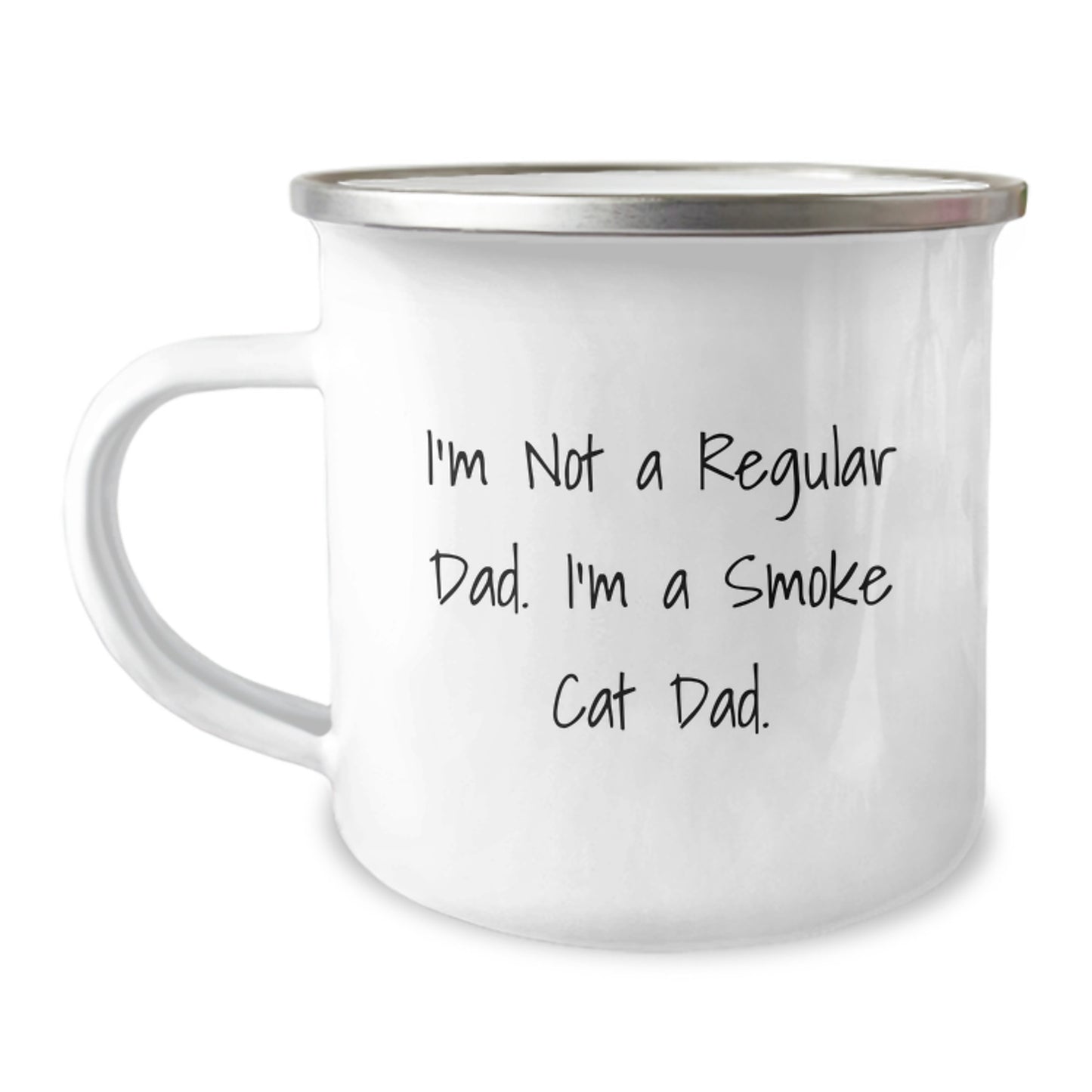 Funny Smoke Cat Dad Gifts for Men from Family - Enamel Camping Mug - Image 1