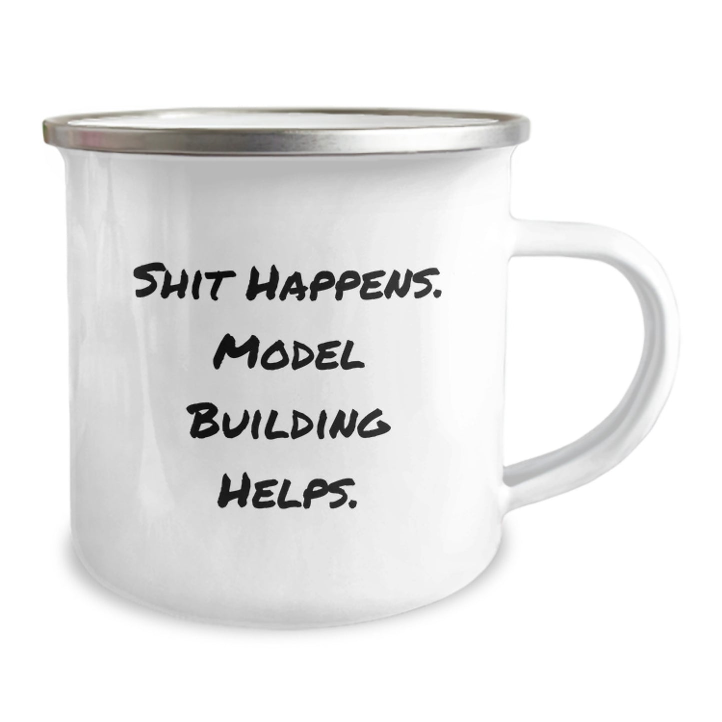 Funny Model Building Camping Mug Gifts from Friends for Birthday Enthusiasts, 'Shit Happens. Model Building Helps.' - Image 2