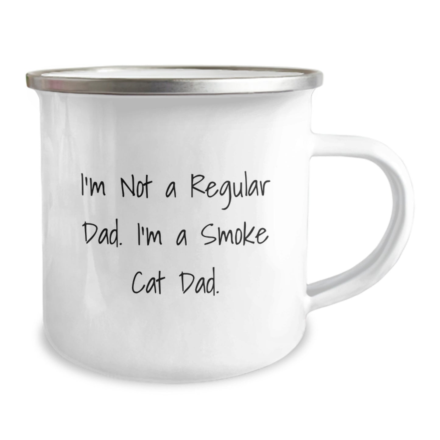 Funny Smoke Cat Dad Gifts for Men from Family - Enamel Camping Mug - Image 2