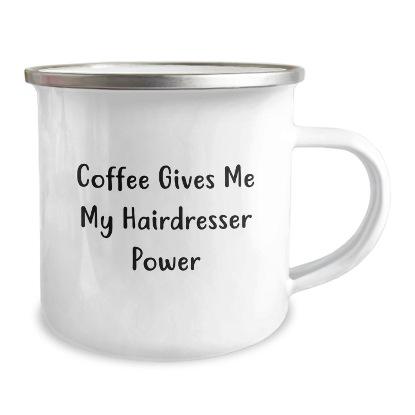 Funny Hairdresser Gifts from Friends for Birthday Camping Mug - 'Coffee Gives Me My Hairdresser Power' Inspired - Image 2