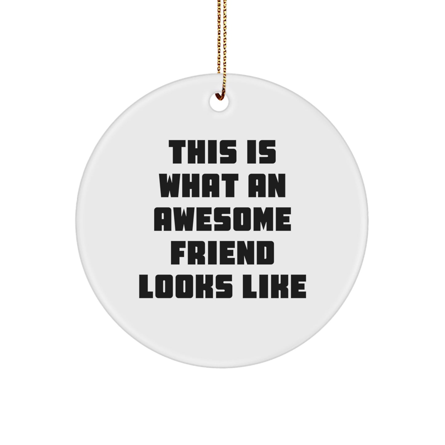 Funny Friend Circle Ornament Gifts from Men to Friends for Christmas - 'This Is What An Awesome Friend Looks Like' - Image 1