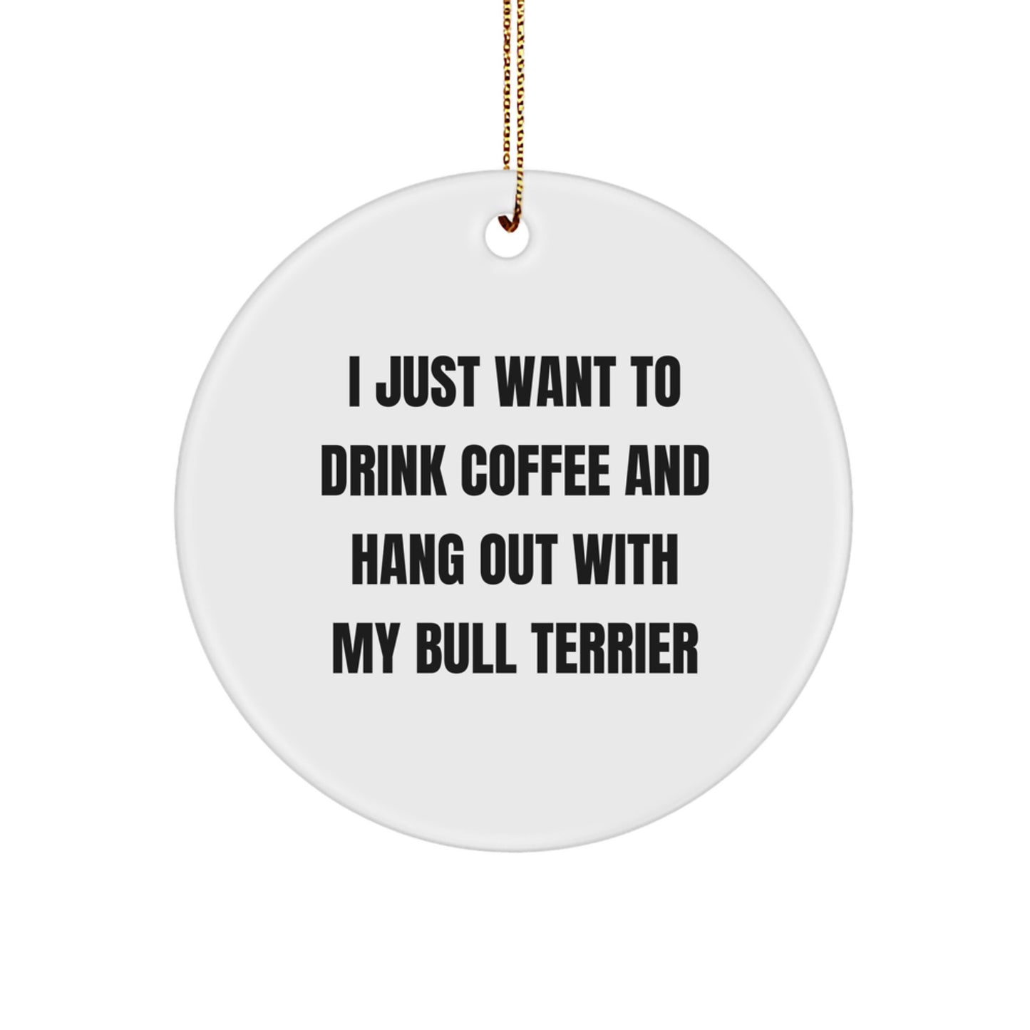 Bull Terrier Dog Lovers' Christmas Unique Gift, I Just Want To Drink Coffee And Hang Out With My Bull Terrier, Circle Ornament, Gifts from Friends and Family - Image 1