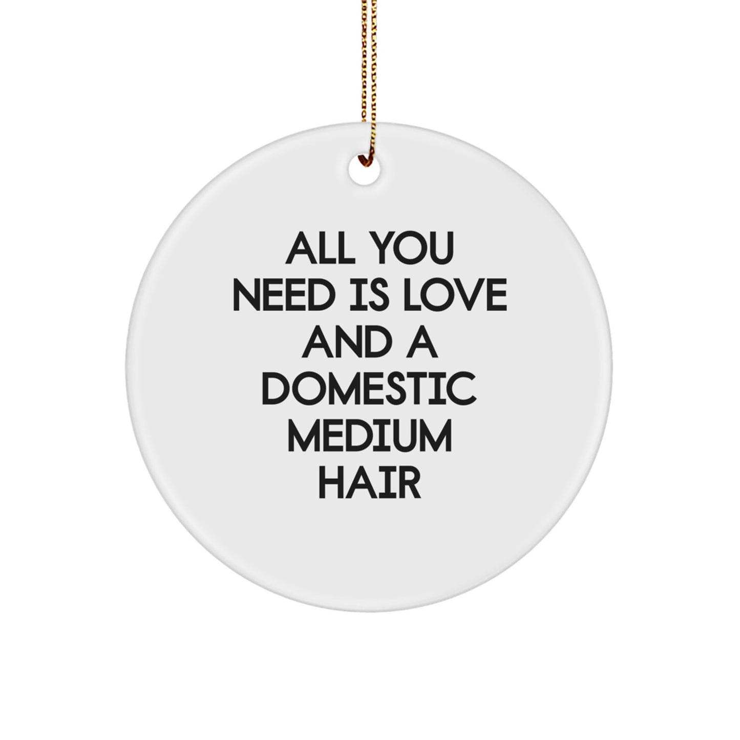 Domestic Medium Hair Cat Circle Ornament Gifts from Friends for Christmas - 'All You Need Is Love And A Domestic Medium Hair' Quote - Image 1