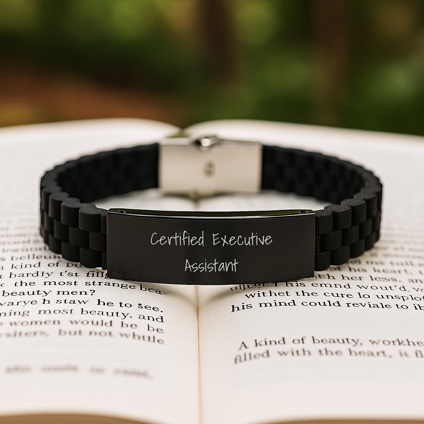 Funny Certified Executive Assistant Gifts from Friends for Birthday - Glide lock Clasp Adjustable Black Stainless Steel Silicone Silver Necklace for Men and Women - Image 2