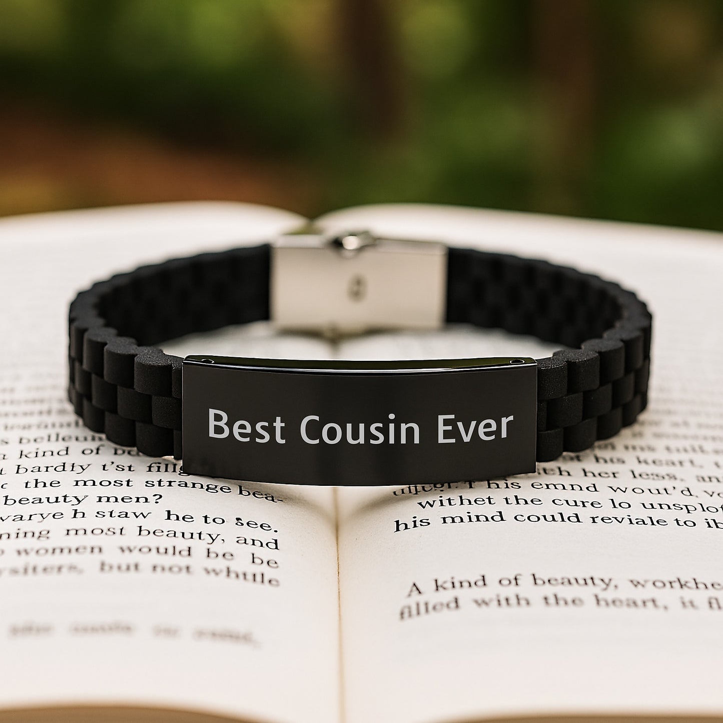 Funny Cousin Gifts Ever - Best Cousin Ever Glide lock Clasp Adjustable Black Stainless Steel Silicone Bracelet, Perfect for Men Women Family Friends Coworkers Graduation Unique Gifts from Men Women - Image 2