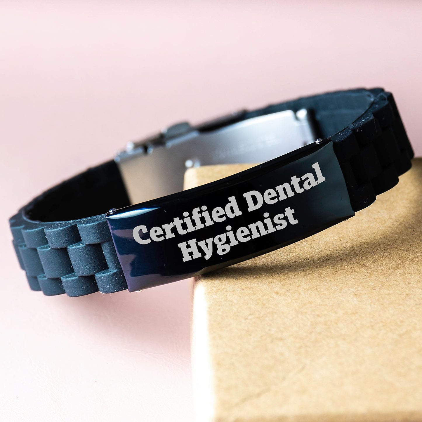 Dental Hygienist Gifts for Women, Funny Quote Certified Hygienist, Glide lock Clasp Adjustable Black Stainless Steel Silicone Graduation Unique Gifts from Family - Image 3