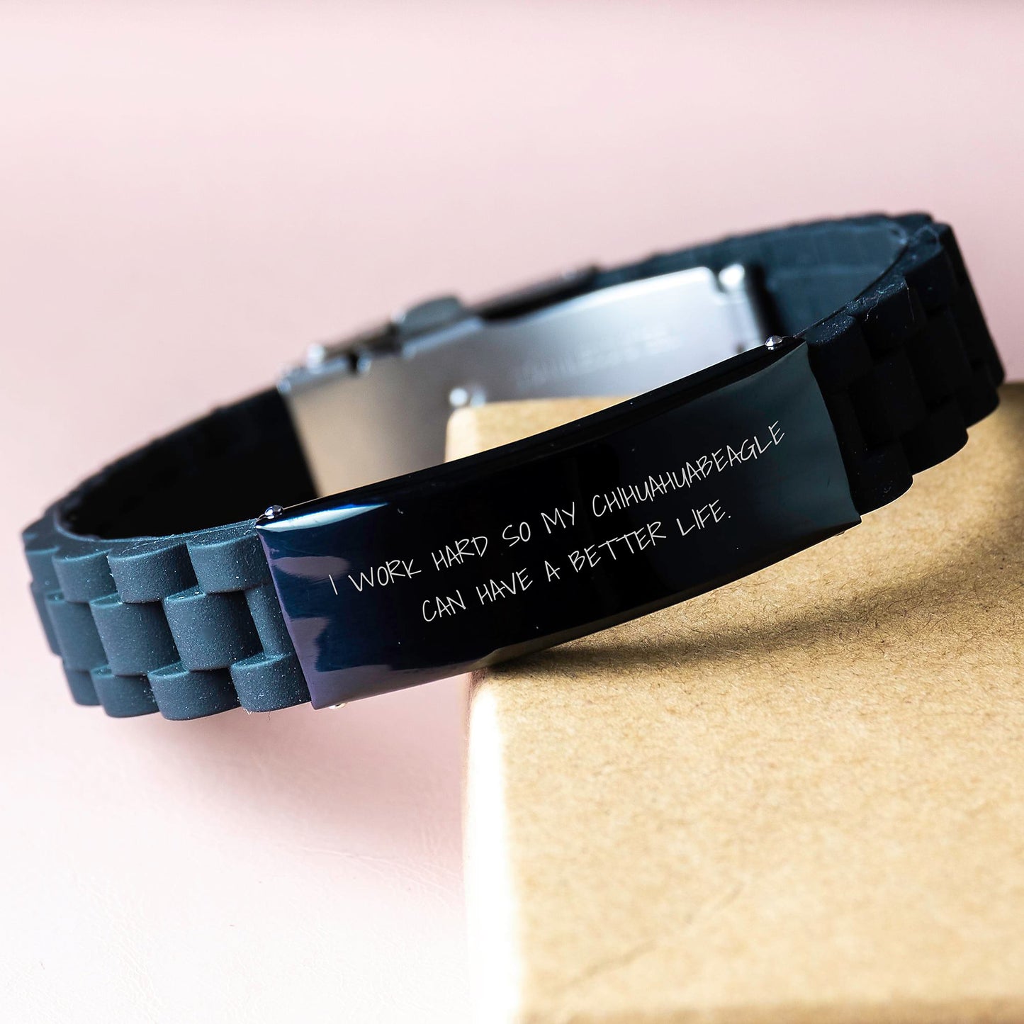 Funny Chihuahua Dog Gifts, Glide lock Clasp Birthday Present for Chihuahua Lovers from Friends, Inspirational Quote Adjustable Silicone Black Stainless Steel Jewelry - Image 3