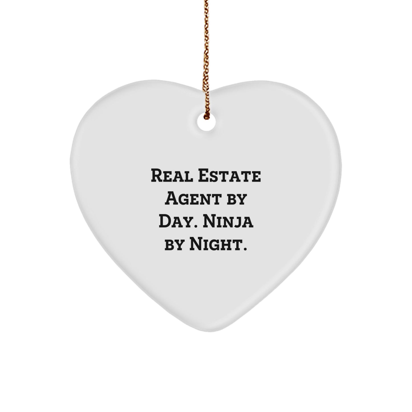 Real Estate Agent Gifts for Christmas: 'Real Estate Agent By Day. Ninja By Night.' Heart Ornament with Funny Quote - Image 1