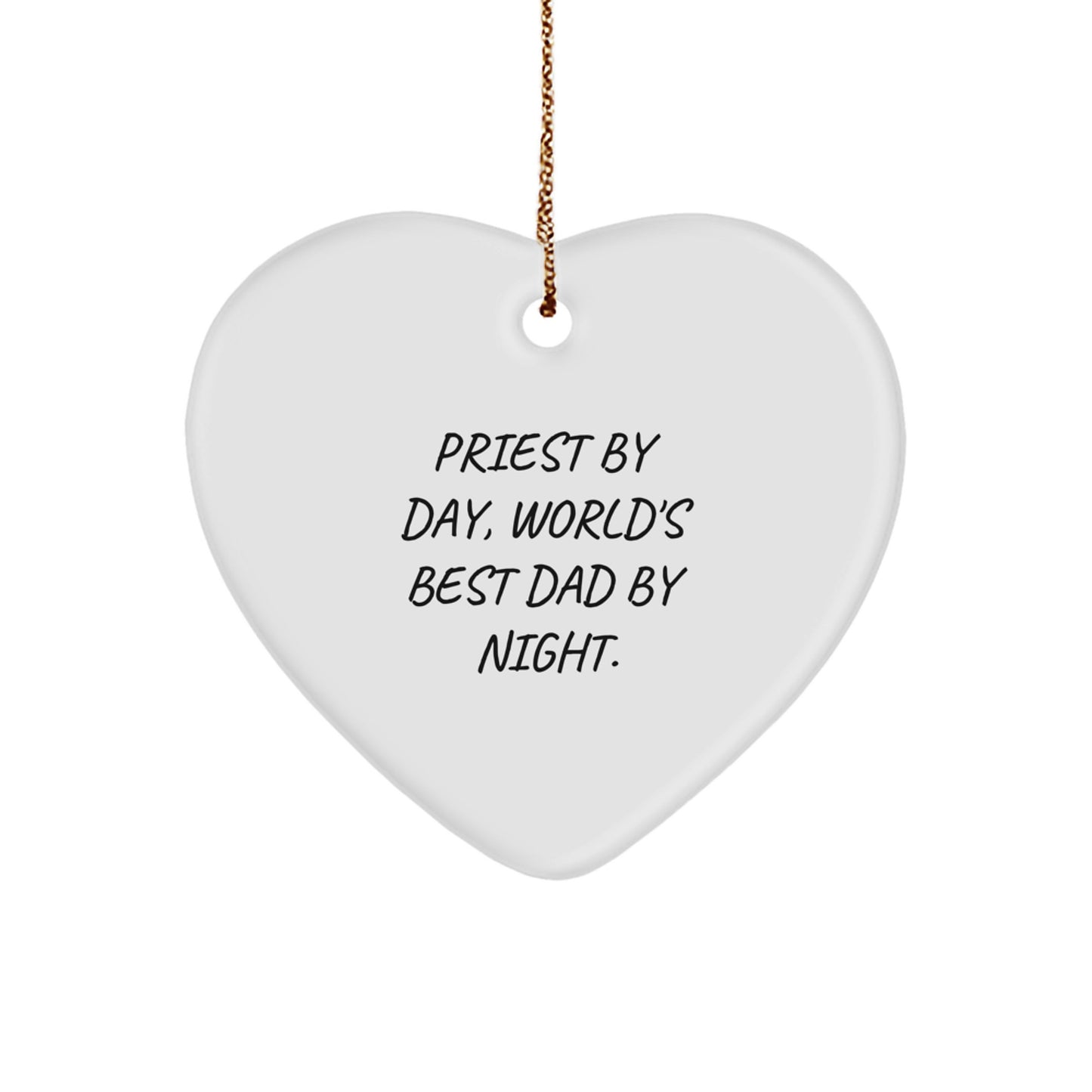 Priest Gifts, Funny Heart Ornament, 'Priest by Day, World's Best Dad By Night', Christmas Unique Gifts for Men, Gifts from Family - Image 1