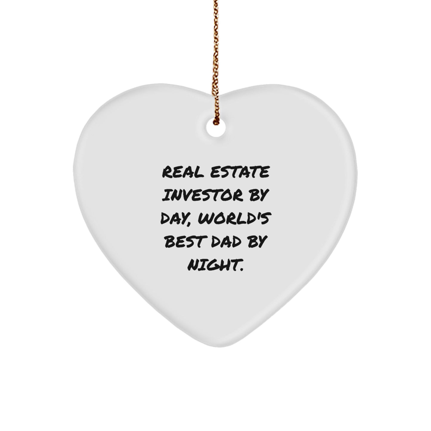 Real Estate Investor Gifts from Men, Heart Ornament with Funny Quote, Christmas Unique Presents for Real Estate Investor By Day, World's Best Dad By Night. - Image 1