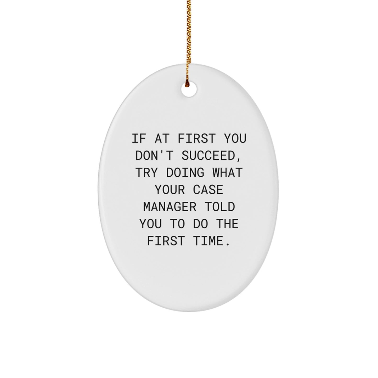 Case Manager Christmas Unique Gifts from Friends - Oval Ornament with Funny Quote, 'If At First You Don't Succeed, Try Doing What Your Case Manager Told You To Do The First Time.' for Case Manager - Image 1
