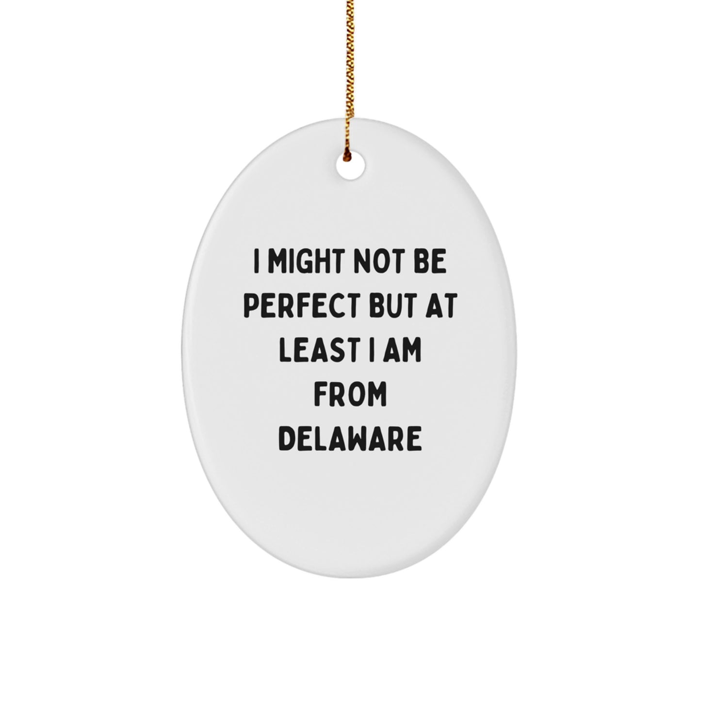 Delaware Gifts from Friends, Funny Oval Ornament for Christmas, 'I Might Not Be Perfect' Quote, Gifts for Delaware - Image 1