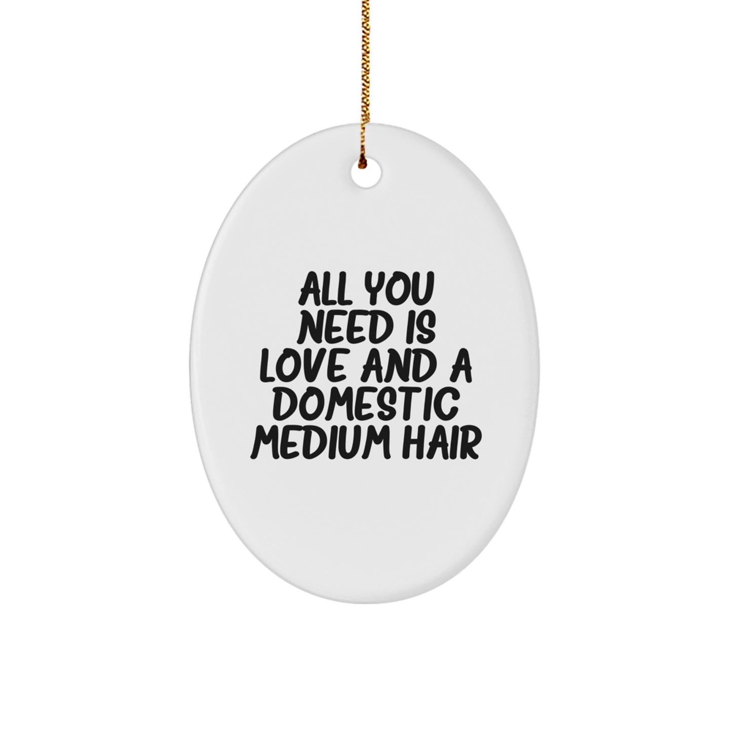 Domestic Medium Hair Lovers' Christmas Unique Gift, Oval Ornament - 'All You Need Is Love', Gifts from Friends, Family or Coworkers, Christmas Unique Decorations - Image 1