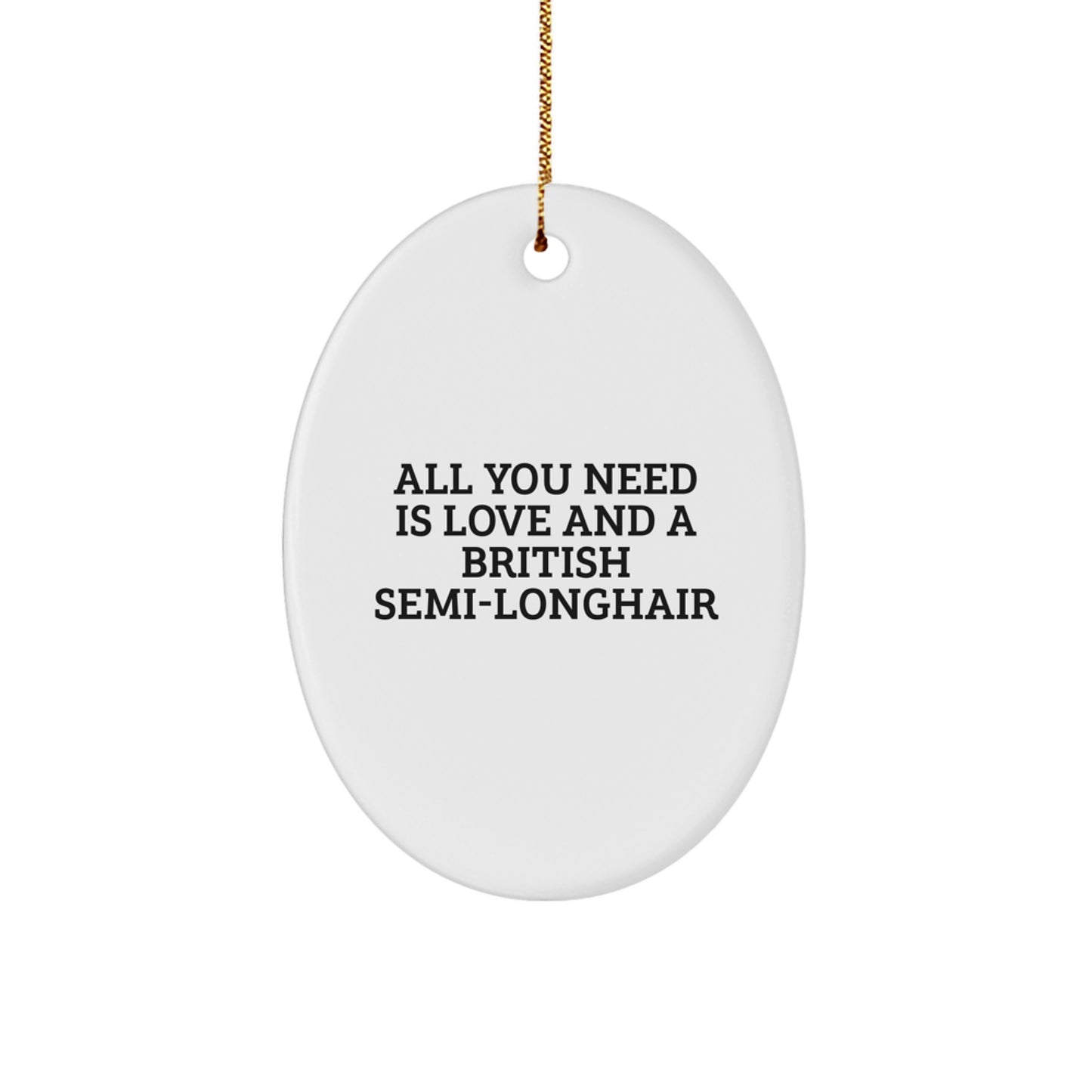 British Semi-Longhair Cat Lovers Christmas Unique Gifts from Friends, Family, or Coworkers - Oval Ornament with 'All You Need Is Love And A British Semi-longhair' Quote - Image 1