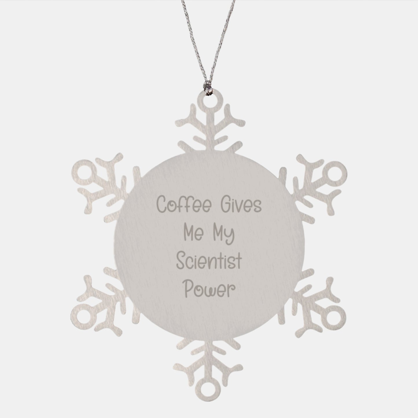 Funny Scientist Gifts from Men to Coworkers - Snowflake Ornament with 'Coffee Gives Me My Scientist Power' Quote, Christmas Unique Presents for Scientist Friends - Image 1