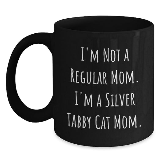 Funny Silver Tabby Cat Mom Gifts for Women, Black Coffee Mug with Inspirational Quote, Unique Graduation Present from Friends, Family - Main